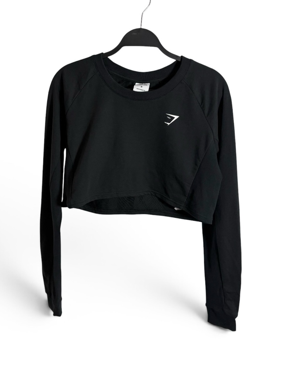Gymshark Black Long-Sleeve Crop Training Sweatshirt Cotton Blend